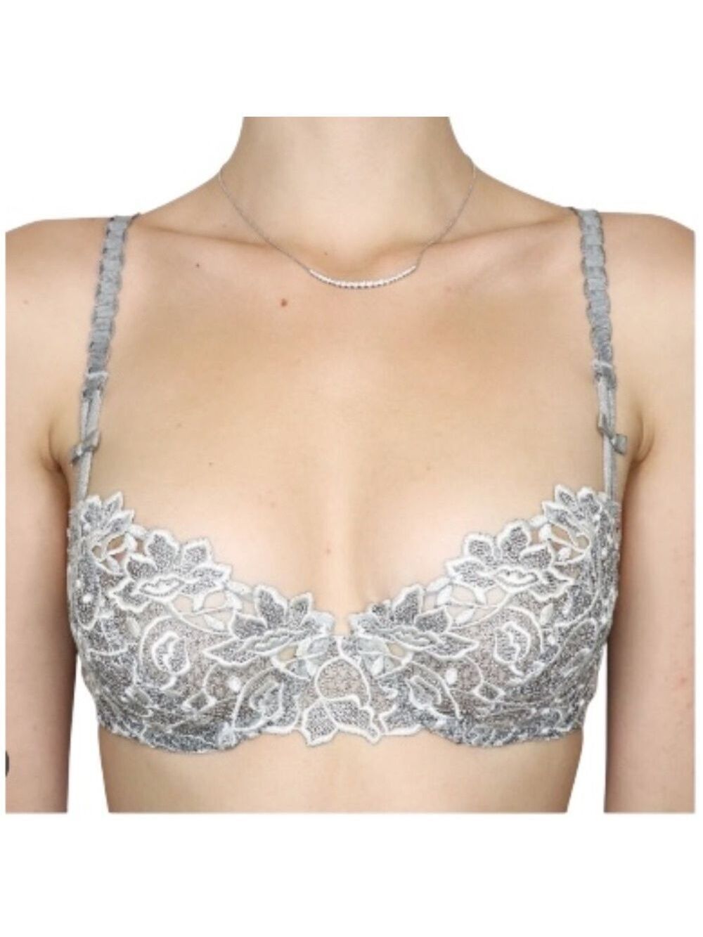Barbara Paris grey white embroidered lace underwire bra 34 B